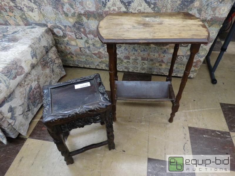 lot 619 image: Antique side table with magazine rack and sma...