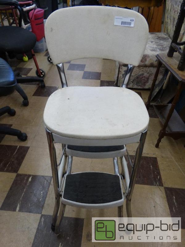 lot 629 image: Vintage white stylaire step stoolchair....