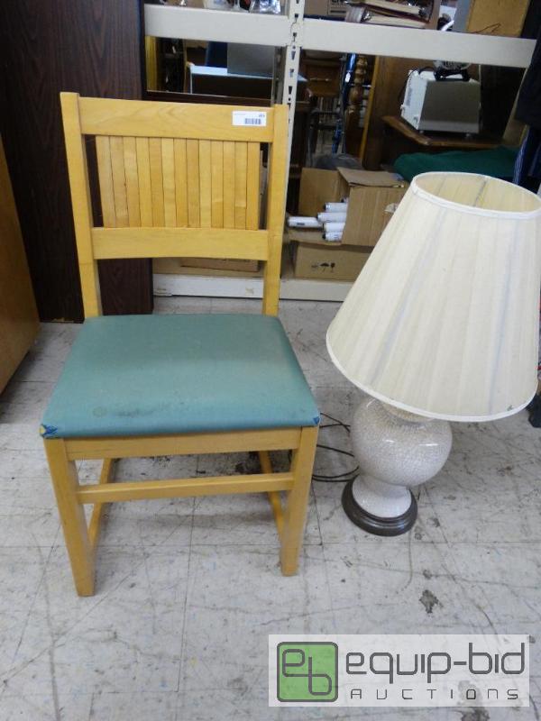 lot 653 image: Blonde wood side chair &amp crackle lamp wit...