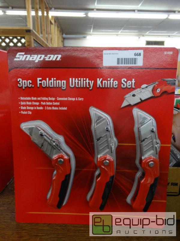 lot 668 image: Snap-On 3 pc folding utility knife set new in...