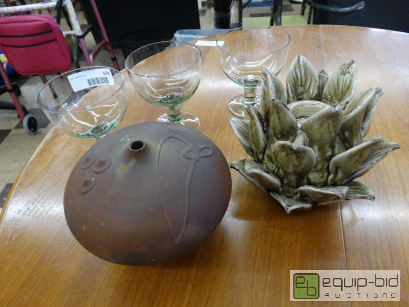 lot 674 image: Raku pottery mushroom vase &amp pineapple&nb...