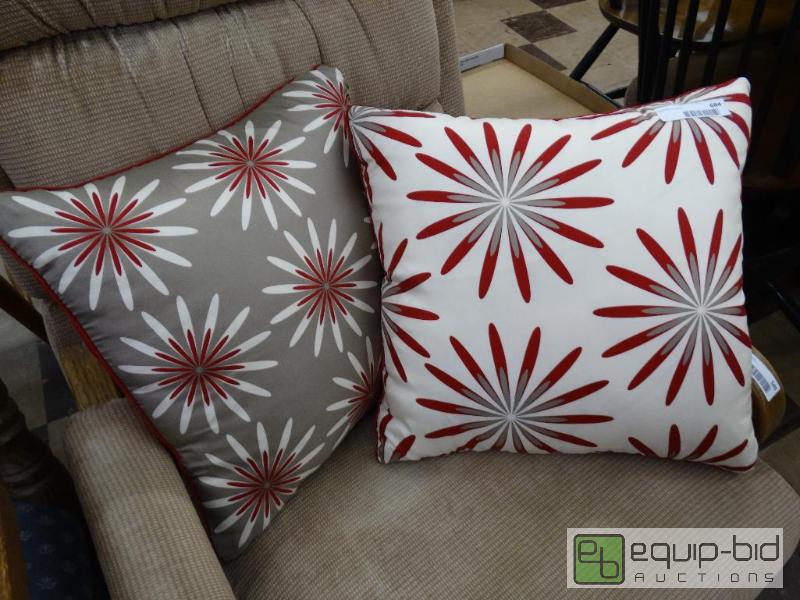 lot 684 image: Set of 2 redgreycream designer throw pillow...