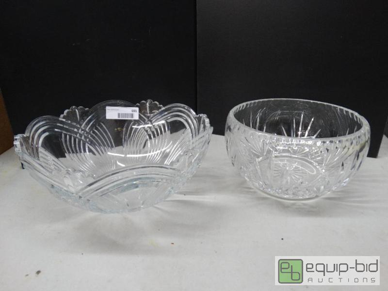 lot 691 image: Lot of 2 heavy, large pressed crystal console...
