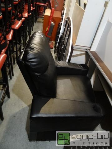 lot 499 image: Black Vinyl Padded Theater Style Seat And (2) Miss Matched Office Chairs