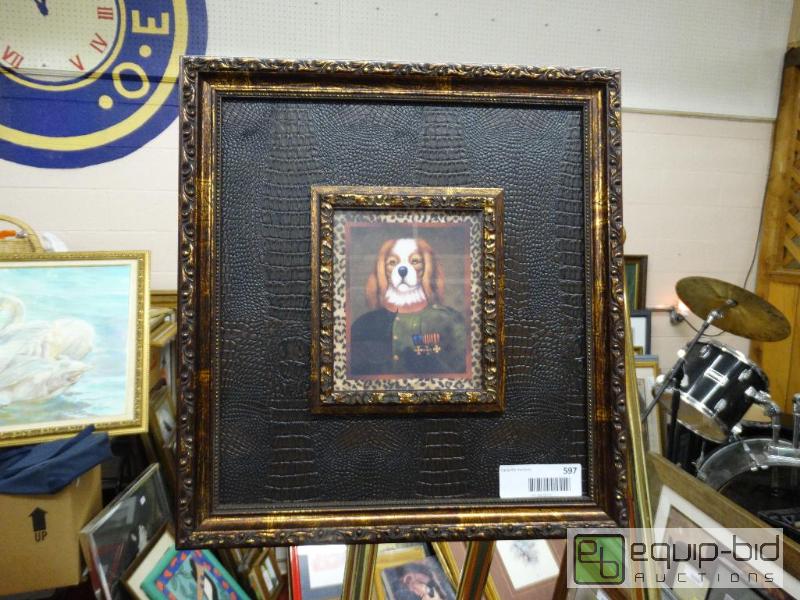 lot 597 image: Framed General dog print.  14 x 15...