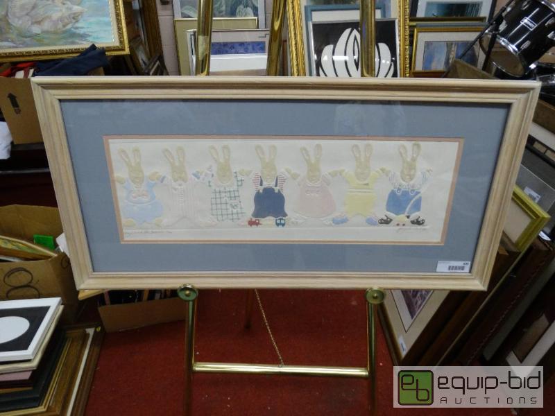 lot 600 image: Framed hand painted artwork by Peg Wheeler-Ho...