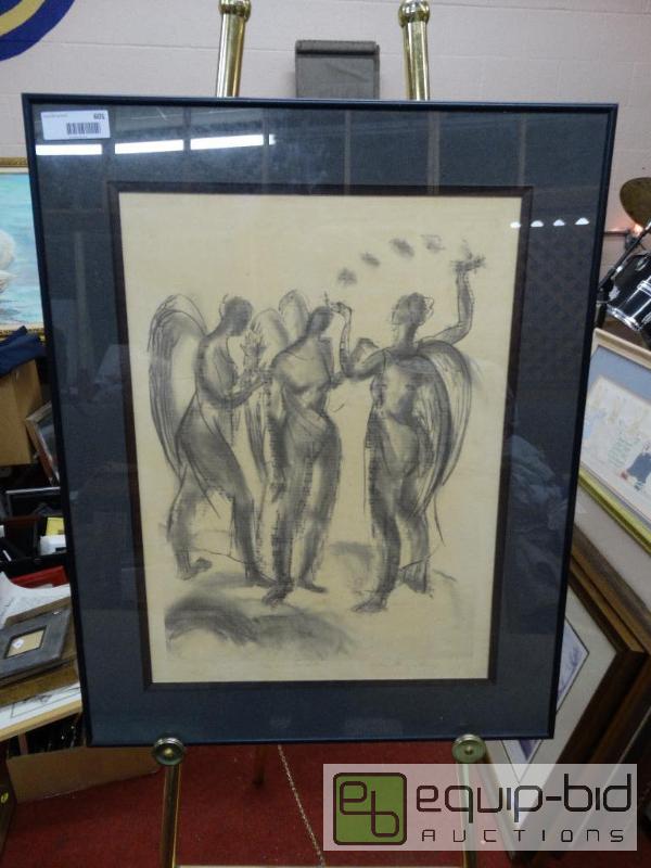 lot 601 image: Large framed print of Angels.  Signed by arti...