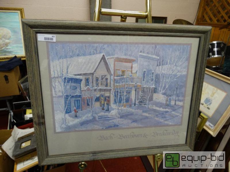 lot 602 image: Large framed Winter Scene print.  32 x 26....
