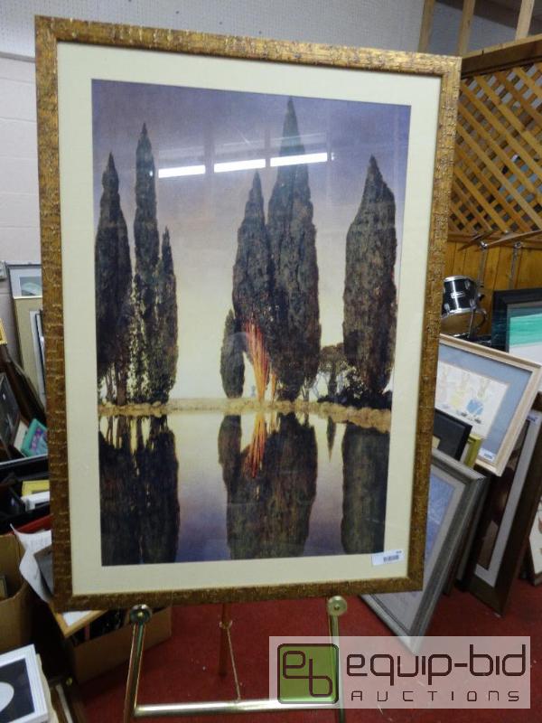 lot 603 image: Large framed print of trees and lake.  30 x ...