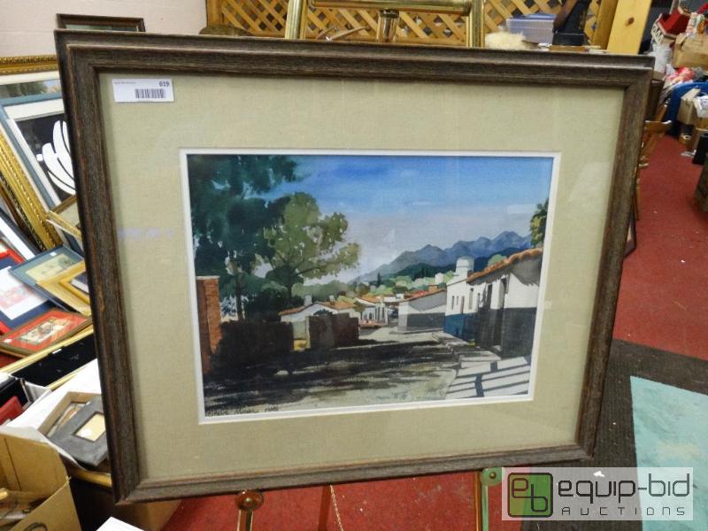 lot 619 image: Large framed original water color on paper by...