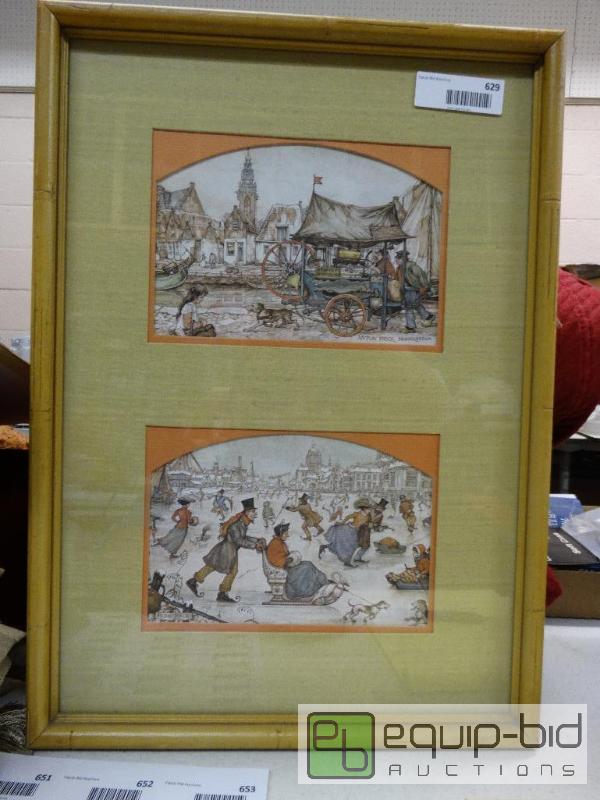 lot 629 image: 2 prints in bamboo frame by Anton Pieck.  15 ...