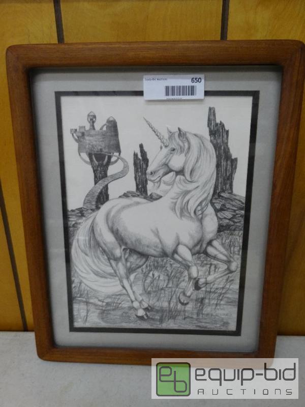 lot 650 image: Framed Print&nbsp  Pencil Art Of Unicorn&nbs...