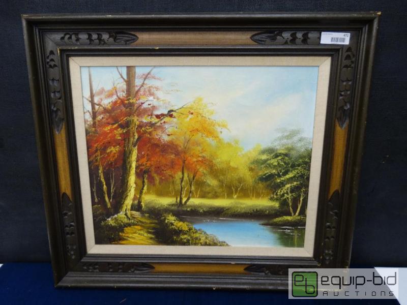 lot 672 image: Frame Print&nbsp  Fall Landscape&nbspOil On...