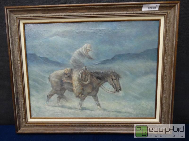 lot 677 image: Frame Print&nbsp  Oil On Canvas- Cowboy &amp...