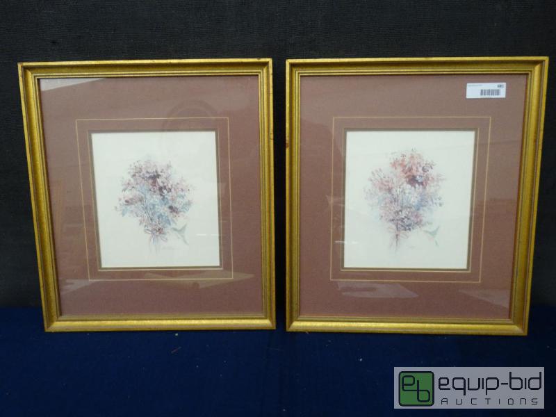 lot 681 image: Pair Of Coordinating Prints Of Birds W Flowe...