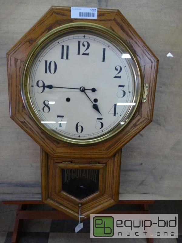 lot 1020 image: Oak Regulator Clock With Key....