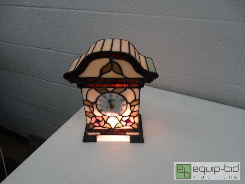 lot 808 image: Stained Leaded glass Table Clock Lamp....