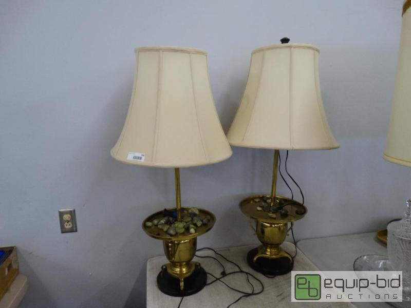 lot 830 image: Pair Of Brass Lamps WShades....