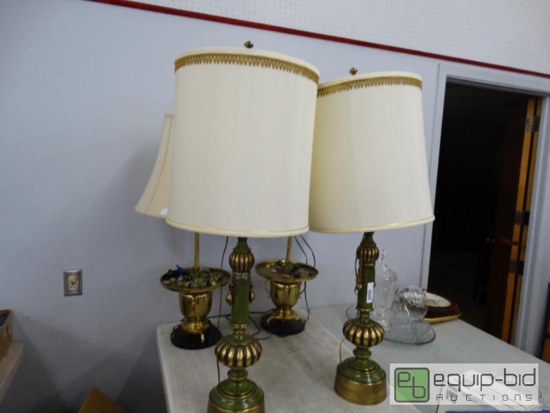 lot 831 image: Pair Of Heavy Green Lamps WShades.&nbsp...