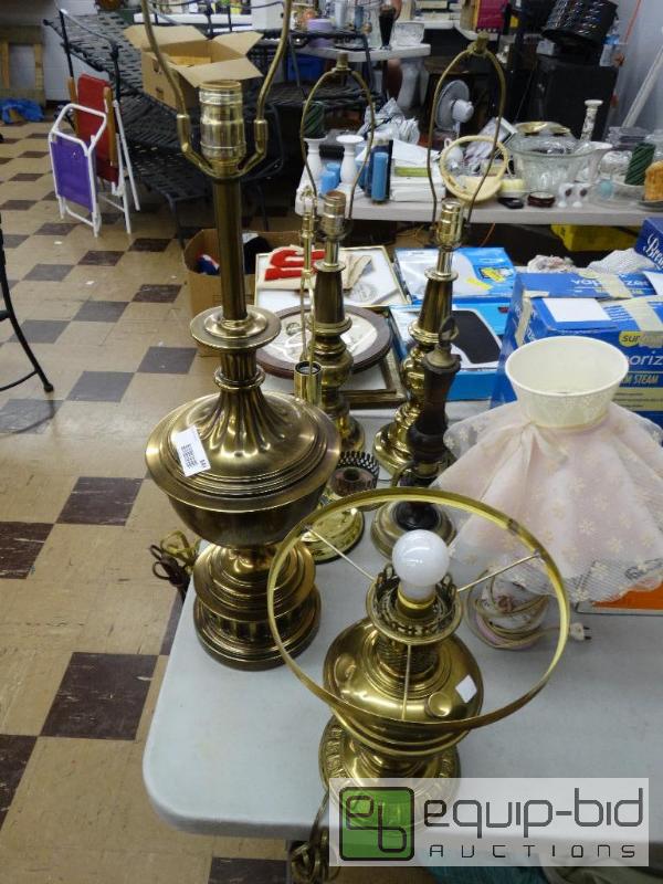lot 843 image: 5 Brass Lamps W0 Shades &amp Double Candle ...