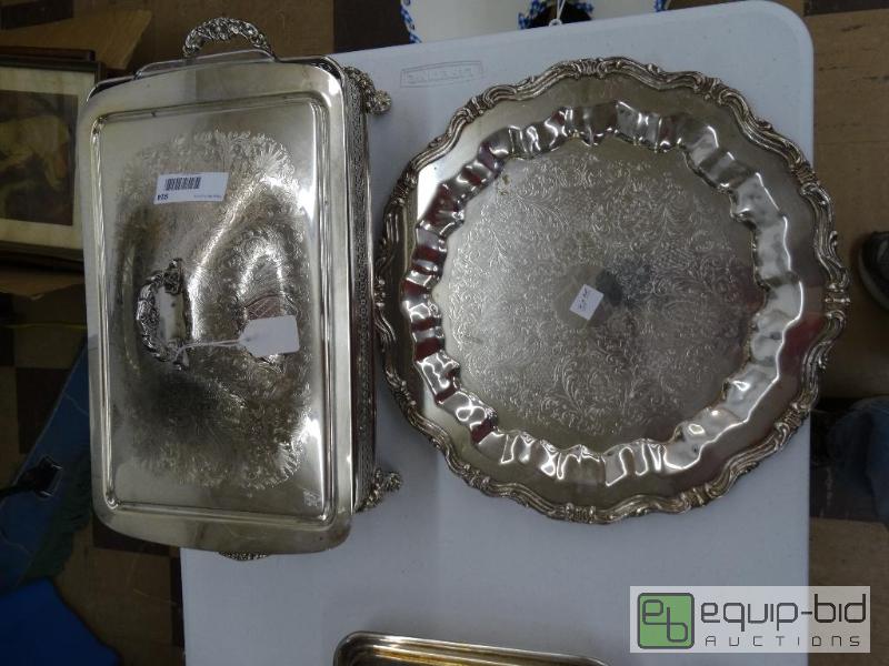 lot 914 image: Silver Plate Round Tray &amp Sever WLid....