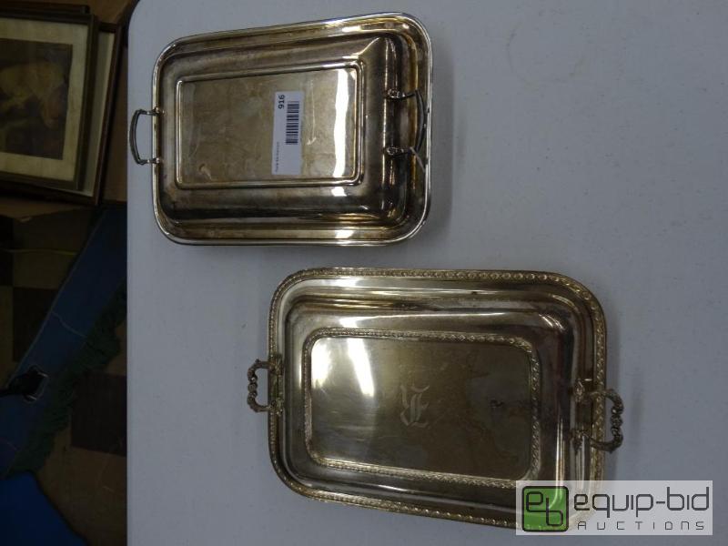 lot 916 image: 2 Rectangle Silver Plate Severs WLids....