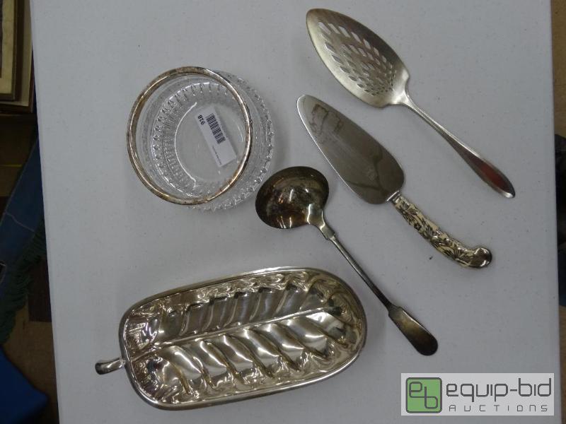 lot 918 image: Silver Plate Leaf Tray, Serving Atensils&nbsp...