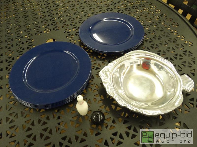 lot 922 image: Aluminum Fish Bowl, 11 Large Navy Chargers, B...