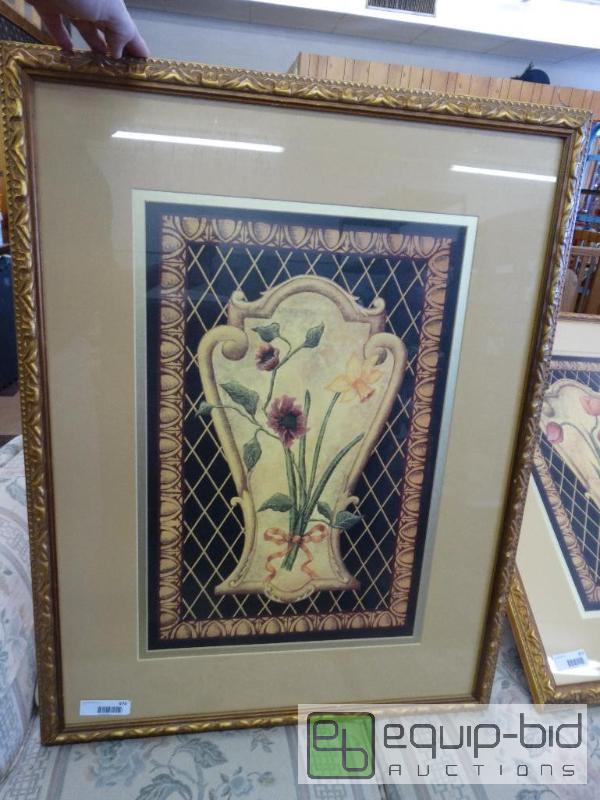 lot 976 image: Large Floral Print Under Double Mats In Antiq...