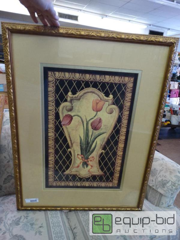 lot 977 image: Large Floral Print Under Double Mats In Antiq...