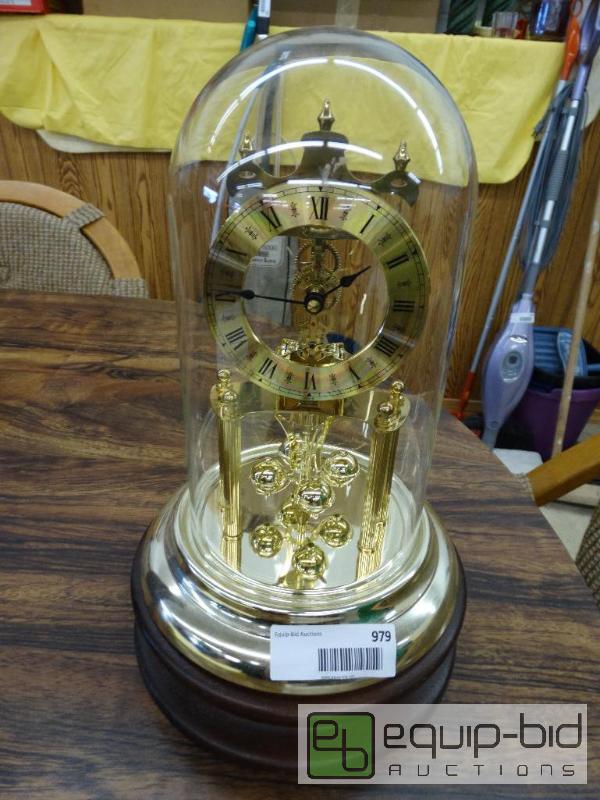 lot 979 image: Brass Anniversary Clock On Wood base - Made I...