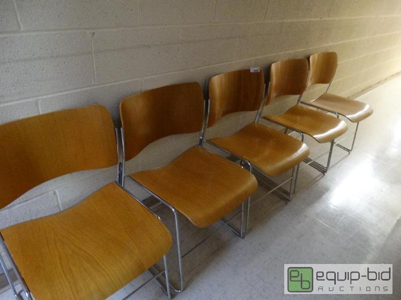 lot 698 image: Set Of 5 Wooden Chairs With Metal Legs....