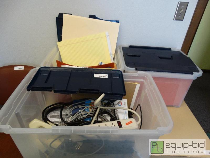 lot 725 image: 3 Plastic Containers Of Office Supplies....