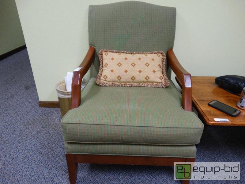 lot 728 image: Green With Stripes Chair &amp Pillow....
