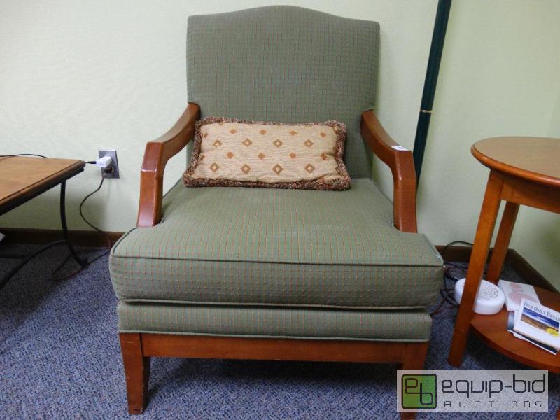 lot 730 image: Green With Stripes Chair &amp Pillow....