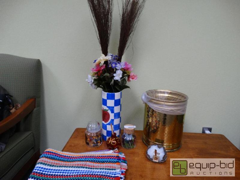 lot 740 image: Lof Of Decor Trash Can, Jars, Cents, Rug &amp...