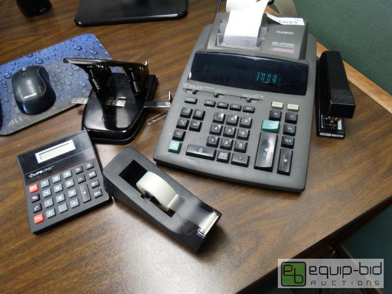 lot 786 image: Adding Machine, Hole Puncher, Tape, Stapler, ...