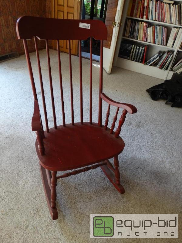 lot 2238 image: Vintage wood rocker.  Painted red....
