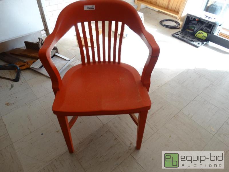 lot 2240 image: Vintage oak arm chair painted orange....