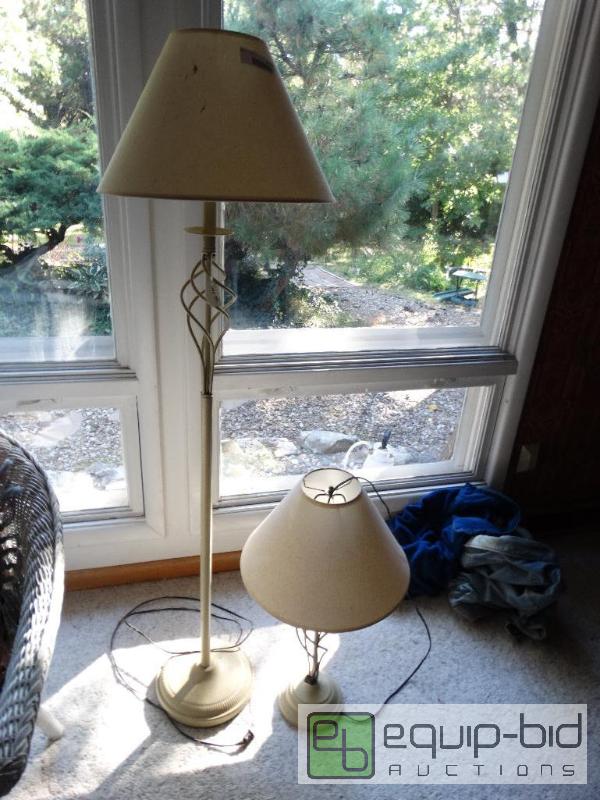 lot 2255 image: Matching set of floortable lamps with shades...