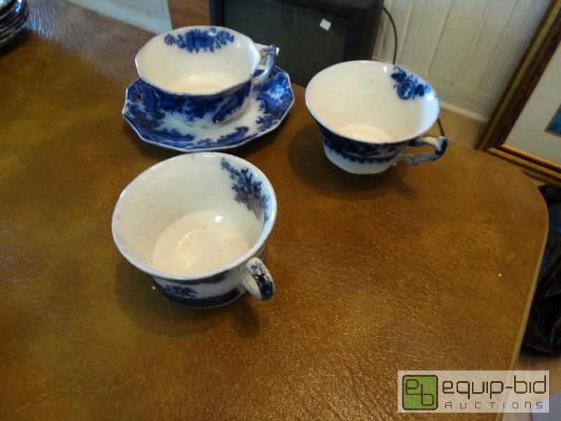 lot 2270 image: Flo-blue antique 3 cups &amp saucer.  1 matc...