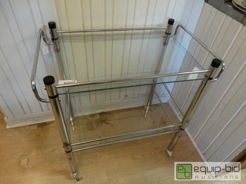 lot 2288 image: Chrome &amp glass serving cart on casters....