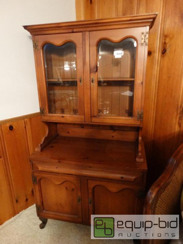lot 2312 image: Hand burnished pine china hutch with beveled ...