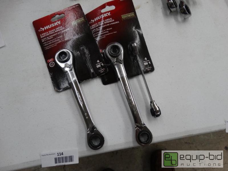 lot 114 image: 3 husky Ratcheting Wrenches....