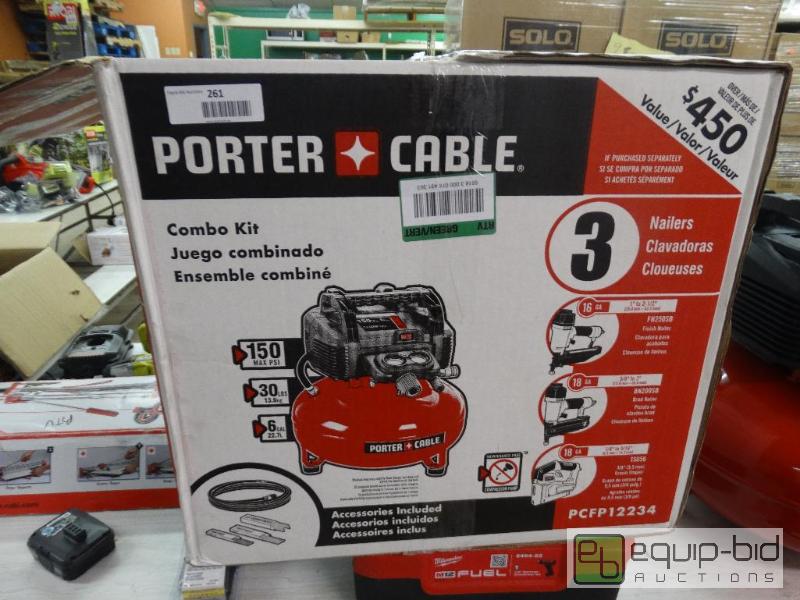 lot 261 image: Porter Cable 6 Gallon Air Compressor Combo Ki...