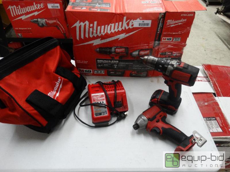 lot 98 image: Milwaukee M18 2 Tool Combo Kit WBag- Brush L...