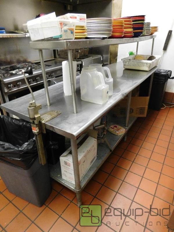 lot 1305 image: 8 Foot Stainless Steel Table with Overshelf and Can Opener