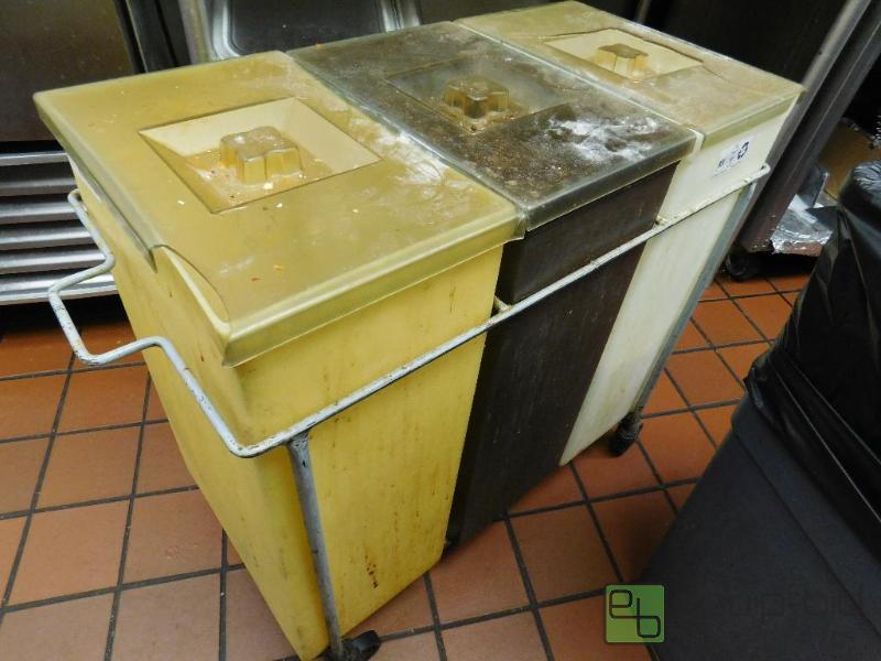 lot 1326 image: 3 Bay Rolling Dry Ingredient Bins