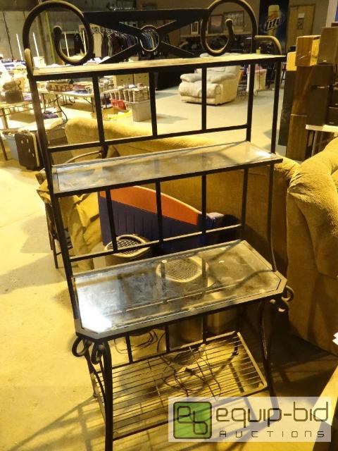 lot 2017 image: Wrought Iron Glass Shelf Bakers Rack
