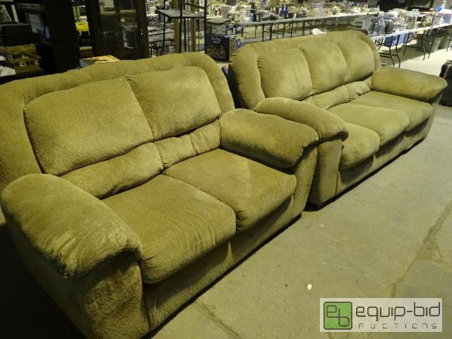 lot 2054 image: Clean Gold Couch and Love Seat Set Has a Couple Nicks Please See Picture For Bet...